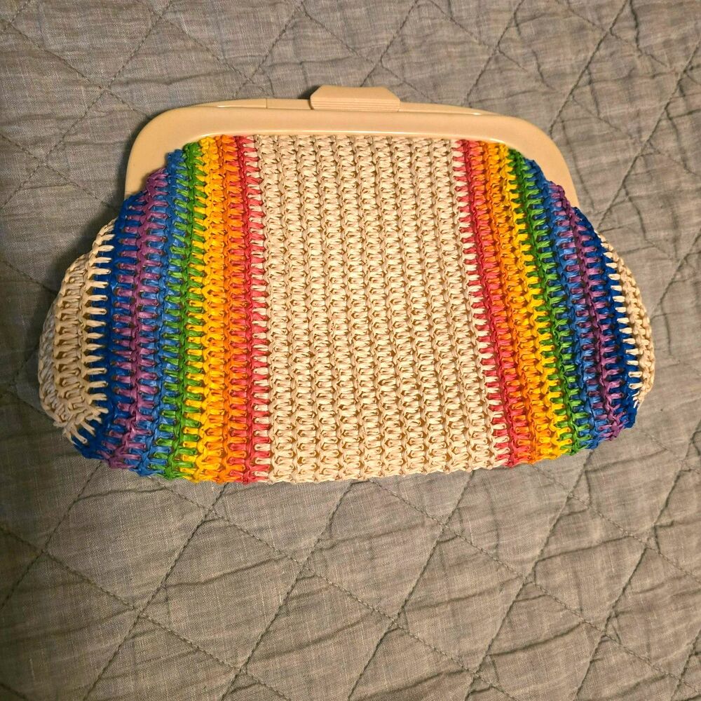 Vintage Cream and Rainbow MCI Hand Bag Clutch